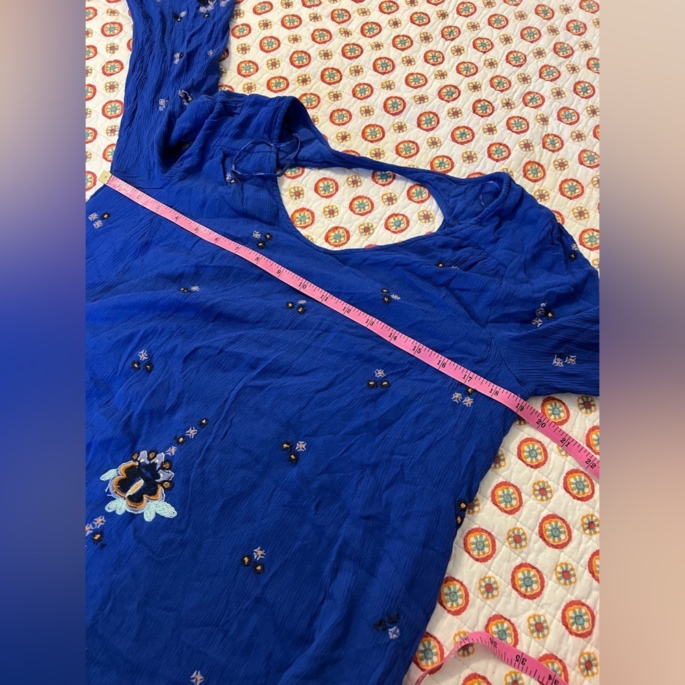 Free People Cobalt Blue Long Sleeve Floral Shift Dress - Picture 9 of 12